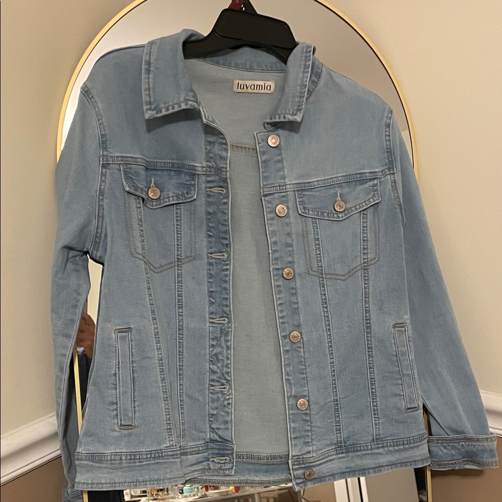 Luvamia Light Wash Denim Jacket - Light Blue